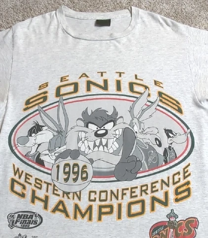 Vintage Seattle Sonics Taz Looney Tunes 1996 NBA Finals Shirt Made In USA Large Cover