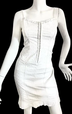 {MARCIANO} Dress Corset White Eyelit Pattern Hook & Eye Ruffles Stretch  ~M - Image 1 of 4