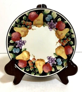 Sango Fanciful Fruit 90 6 1/2" Plate Black Band Pears Grapes Apples Berries - Picture 1 of 6