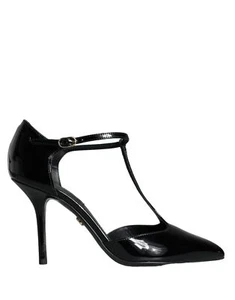 Dolce & Gabbana Black Leather T-strap Stiletto High Heels Women's Shoes - Picture 1 of 6