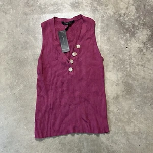 BCBG Maxaria Top Womens Medium Pink Ribbed Knit Sleeveless Tank V Neck - Picture 1 of 8