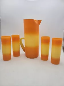 Vintage MCM Blendo Candy Corn Halloween Pitcher And Glass Set Orange & Yellow - Picture 1 of 24