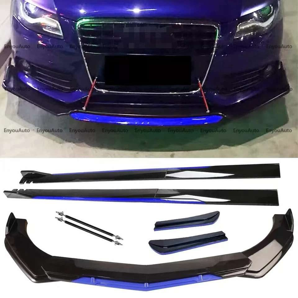 For Audi A3 A4 A5 A6 Black Blue Front Bumper Lip 86" Side Skirt Rear Bumper Lip - Image 1 of 4