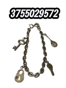 800 Silver Sailor Mesh Bracelet with Pendants Racket Key Lock - Picture 1 of 8