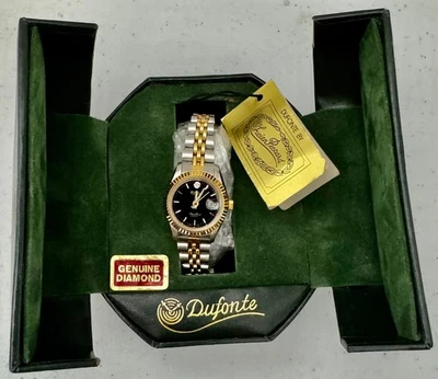 Vintage Dufonte Lucien Piccard Quartz unsex Diamond Watch & Box New Battery Runs - Image 1 of 4
