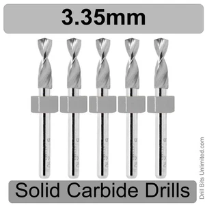 3.35mm .132" Carbide Drill Bits 1/8" Shank FIVE Pieces Solid Carbide R/S - Picture 1 of 4