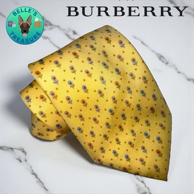 Corbata Burberry London Para Hombre Amarilla Floral Seda Ajustable Formal e Informal Foto 1 de 4