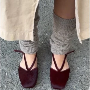 RARE!!! ZARA women's US size 8 Burgundy Double Strap Leather Ballet Flats NWT - Picture 1 of 15