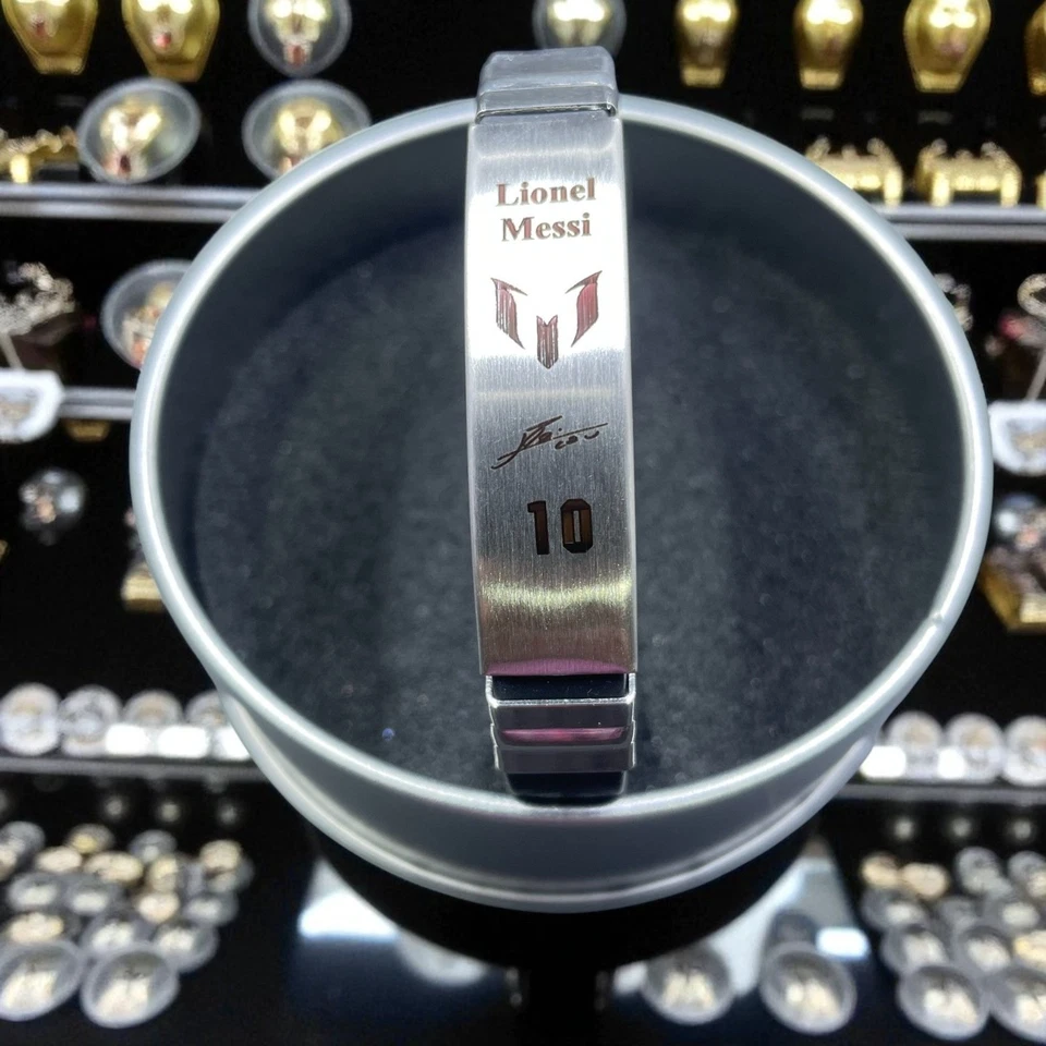 Pulsera de acero inoxidable ajustable Lionel Messi fútbol joyería fan regalo socce Foto 1 de 4