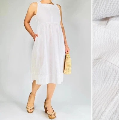 Everlane White Seersucker Midi Dress M Cotton Sleeveless Resort Wear Vacation - Image 1 of 4