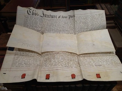 (B15) 1798 Vellum indenture, Lands in Stotfold, Marsh , Furzlong Stonehill etc. - Image 1 of 4