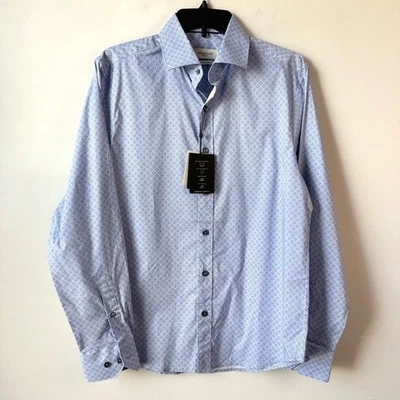 Camisa Bugatchi Axel Ajuste Estampado Enrejado Algodón Elástico Azul S Foto 1 de 4