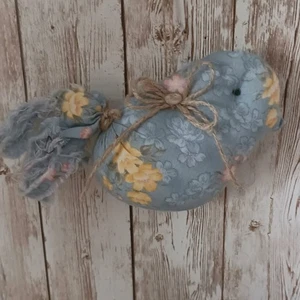 Bird Ornament Country Christmas or Everyday Blue Floral Print Fabric Rag Tail - Picture 1 of 3