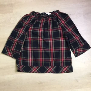 Crewcuts J.Crew Black Red Holiday Christmas Plaid 100% Cotton Blouse girl’s 14 - Picture 1 of 6