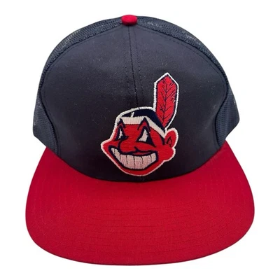 Vintage Cleveland Indians Hat Cap Sz M/L Snapback Adjustable Chief Wahoo 90s MLB - Image 1 of 4