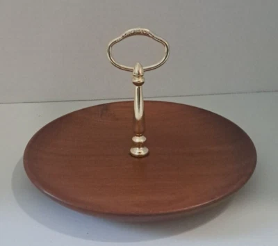 VTG Mid Century Modern Round Rosewood Serving Tray with Handle 9"round EUC - Image 1 of 4