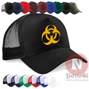 Biohazard zombie apocalypse Armageddon cap Half mesh retro trucker baseball hat - Picture 1 of 15