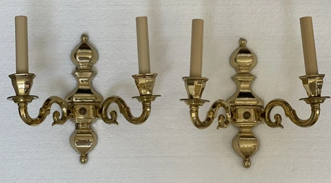 Vintage Pair Brass Georgian Style Wall Sconce Sconces Double Arm Cover