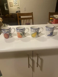Rare Vintage Nordstrom Hand Painted Italy Coffee Tea Mugs Set Of 4 Fruit - Picture 1 of 19