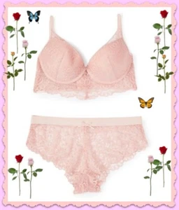 $50 36C BOHO ROSA pizzo rete longline pad PU UW reggiseno M pantaloncino ragazzo SET LUSSO - Foto 1 di 6