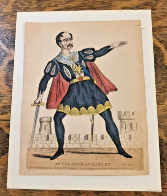 Antique? Early 19th C Tinsel Art Theatrical Print Mr. Crestwick as Hamlet 112 - Image 1 of 4