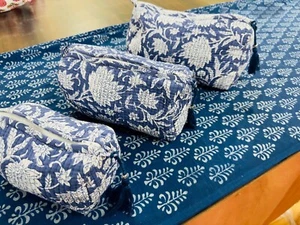 3 Pc of set Toiletry Bag Hand Block Printed Cotton Makeup Organizer Waterproof - Picture 1 of 5