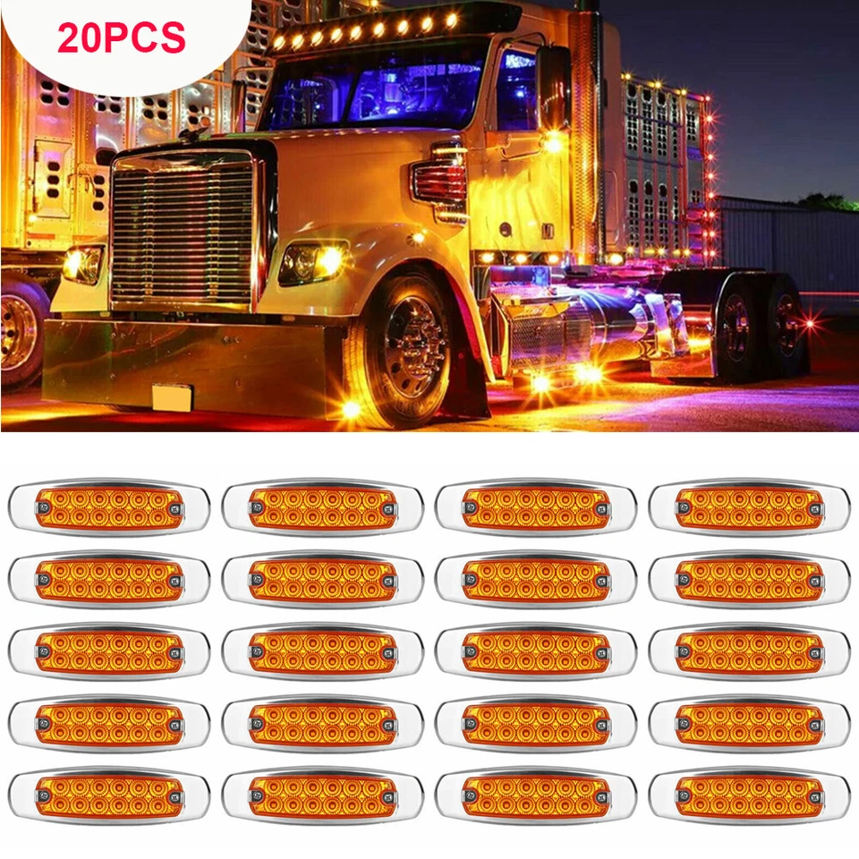 20x 12-LED Amber Heavy Truck Trailer Side Marker Clearance Lights For Peterbilt - Image 1 of 4