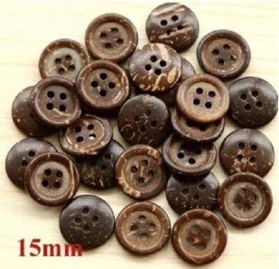 Pkg of 20 Coconut Shell 4-hole Ring Buttons 5/8" (15mm) Craft (1138) - Image 1 of 2