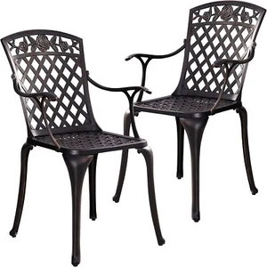 Outdoor Bistro Chair Set 2 Cast Aluminum Patio Dining Chairs for Garden - Picture 1 of 7