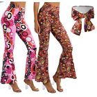 Women 70s Costume Bell Bottom Boho Flared Pants Hippie Outfit Mid Waist Trousers
