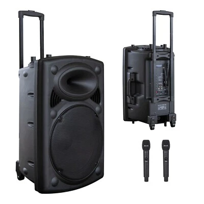 15" inch PA Speaker System 1000W 2x Cordless Mic Mixer Battery Bluetooth MP3 USB - Image 1 of 4