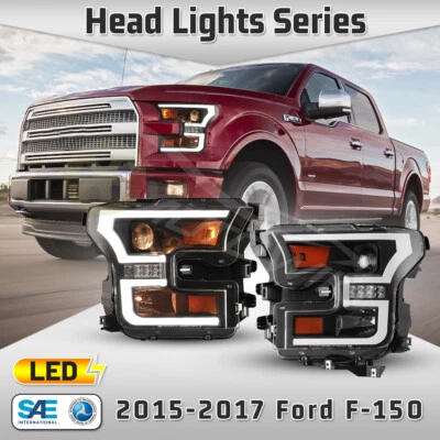 Projector Headlights for 2015 2016 2017 Ford F-150 LED DRL Front Lamps 1 Pair - Image 1 of 4