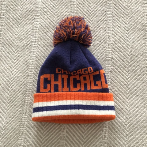 blue orange white chicago pom pom beanie sock hat hat one size EUC Cover