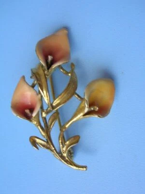 Vintage SPILLA IN ARGENTO DORATO 925 CALLE SMALTO rosa/beige - Immagine 1 di 4