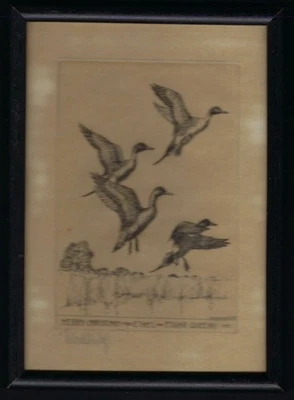 RICHARD BISHOP RADIERUNG WEIHNACHTSKARTE SIGNIERT 1957 - Bild 1 von 2