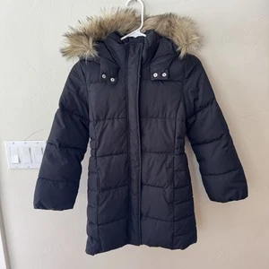 EXCELLENT!! GAP KIDS Black Coat Faux Fur Hood Medium - Picture 1 of 4