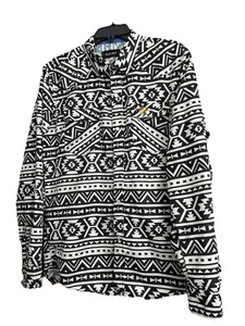 Ariat Shirt Mens L Black/white Pearl Snap Western Long Sleeve Logo Aztec Cowboy - Picture 1 of 15
