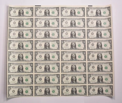 Lot (32) 2003 A $1 Chicago IL FRN Green Seal Uncut Sheet *8173 - Image 1 of 4