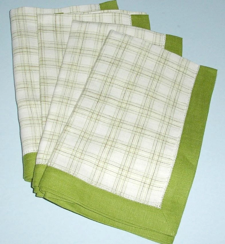 Servilletas de cena Sferra Mikela 100 % lino helecho verde a cuadros a rayas 4 piezas. 20x20" Nuevo Foto 1 de 4