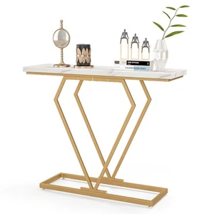 100cm Console Table with Faux Marble Tabletop Narrow Entryway Table - Picture 1 of 8