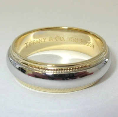 TIFFANY & Co. Anillo de boda Together platino oro 18K 6 mm milgrain 7 Foto 1 de 3