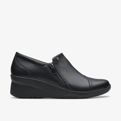 NEW CLARKS SUTTYN ZIP BLACK LEATHER SHOES SIZE 7D (41) - Image 1 of 4