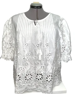 Blusa Top LIV Los Angeles Para Mujer Ojales Encaje Algodón Talla 3X Manga Corta - Imagen 1 de 8