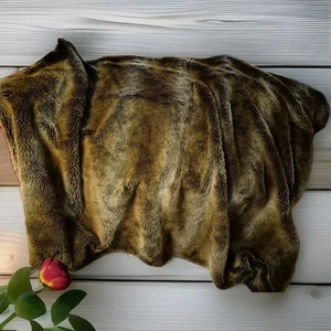 RH Restoration Hardware Faux Fur Throw Blanket Brown 68" X 68" DRY CLEANED EUC - Picture 1 of 10