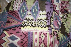 Multi Color Aztec Patchwork Print 100% silk Georgette Fabric 2 yards - Picture 1 of 5