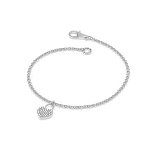 Heart Charm With Round Cut Natural Diamonds & 950 Platinum Women Chain Bracelet - Picture 1 of 5