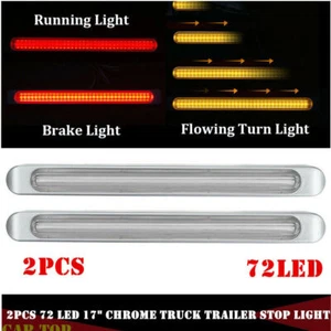 2x Clear Lens Red Amber 72 LED 17" Chrome Truck Trailer Stop Turn Tail Light Bar - Picture 1 of 12