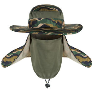 Men Wide Brim Camouflage Cap Outdoor Sun Protection Face Neck Cover Fishing Hat