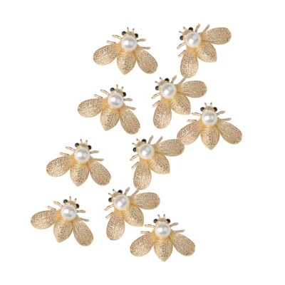 10x Bee Shape Alloy Pearl Flatback Buttons Jewelry Making Findings Gold 40mm - Image 1 of 4