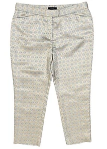 TAHARI Arthur Levine Ankle Dress Pants SIZE 10 Shiny White Geometric Retro - Picture 1 of 11